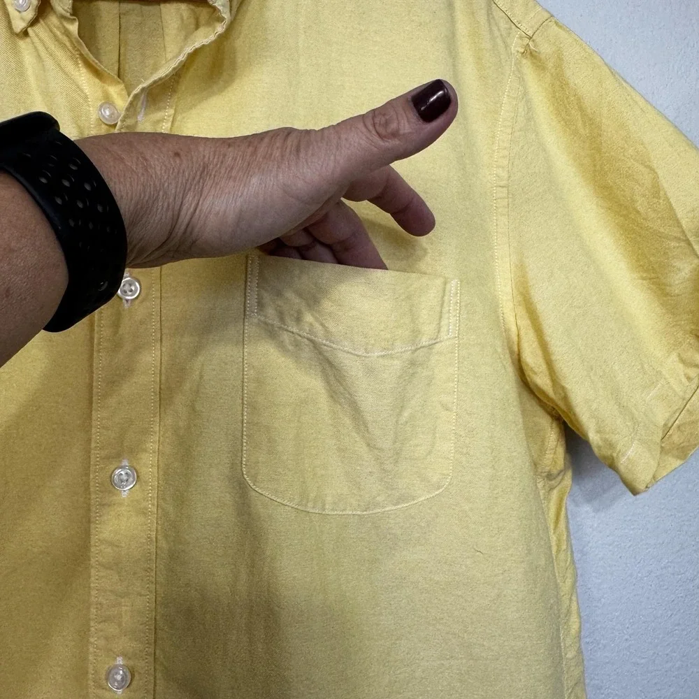 J.Crew Shirt Mens Large Yellow Lightweight Oxford Slim Button Down Short Sleeve - Picture 4 of 13